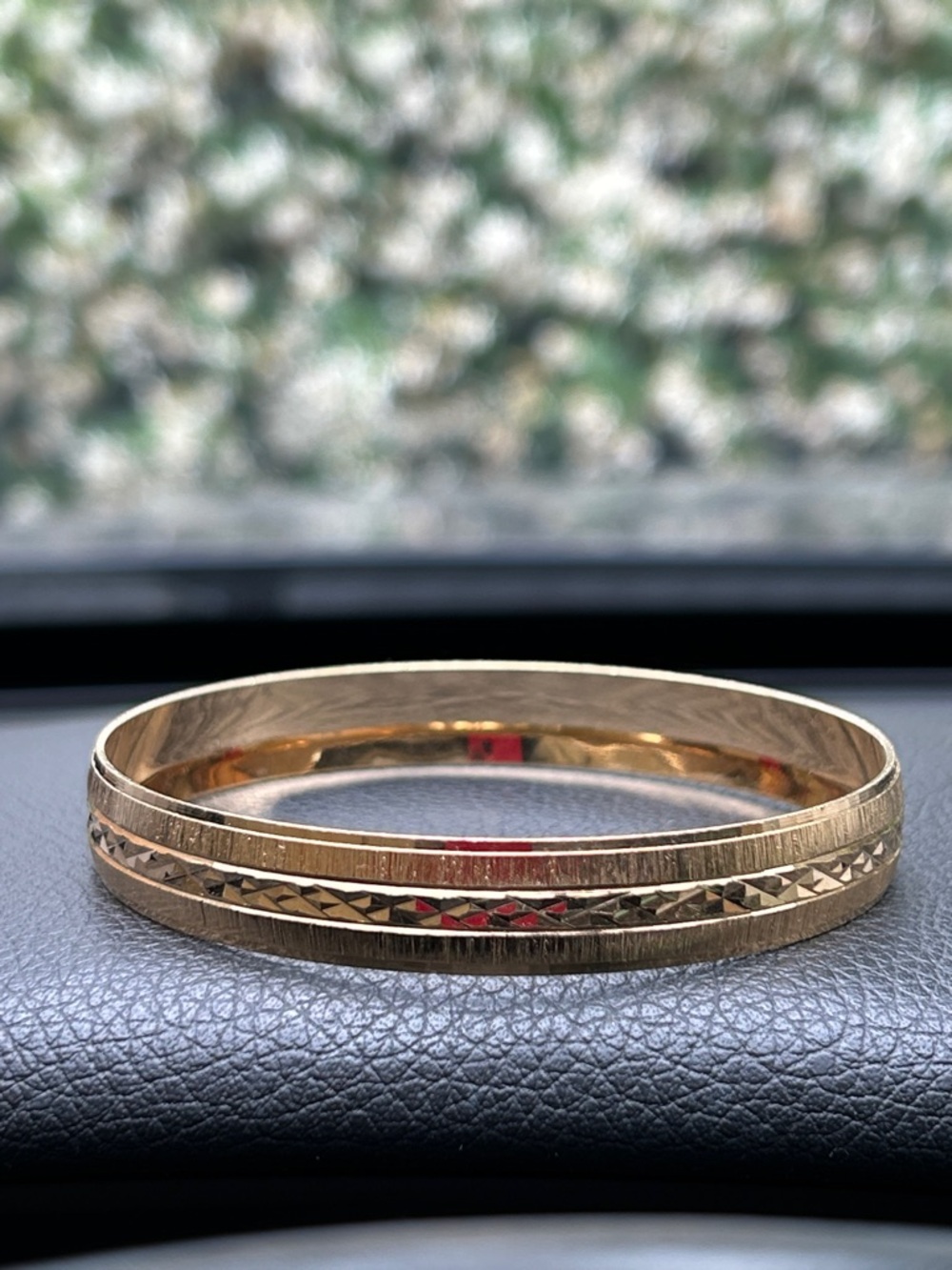 14K Gold Plated Textured Engraved Braided Bangle Bracelet 8.25”